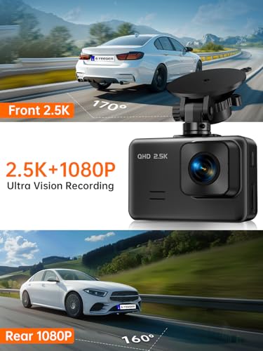 E-YEEGER Dash Cam Front and Rear, 2.5K+1080P Dual Dash Camera for Cars, 2’’ Display Mini Car Camera, G-Sensor Dashcam, Night Vision, 24H Parking Mode, Loop Recording, 170°Wide Angle, 32GB Card Included - Image 4