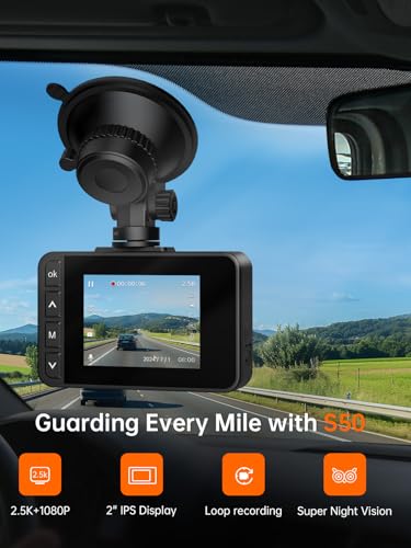 E-YEEGER Dash Cam Front and Rear, 2.5K+1080P Dual Dash Camera for Cars, 2’’ Display Mini Car Camera, G-Sensor Dashcam, Night Vision, 24H Parking Mode, Loop Recording, 170°Wide Angle, 32GB Card Included - Image 2