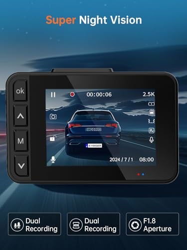 E-YEEGER Dash Cam Front and Rear, 2.5K+1080P Dual Dash Camera for Cars, 2’’ Display Mini Car Camera, G-Sensor Dashcam, Night Vision, 24H Parking Mode, Loop Recording, 170°Wide Angle, 32GB Card Included - Image 5