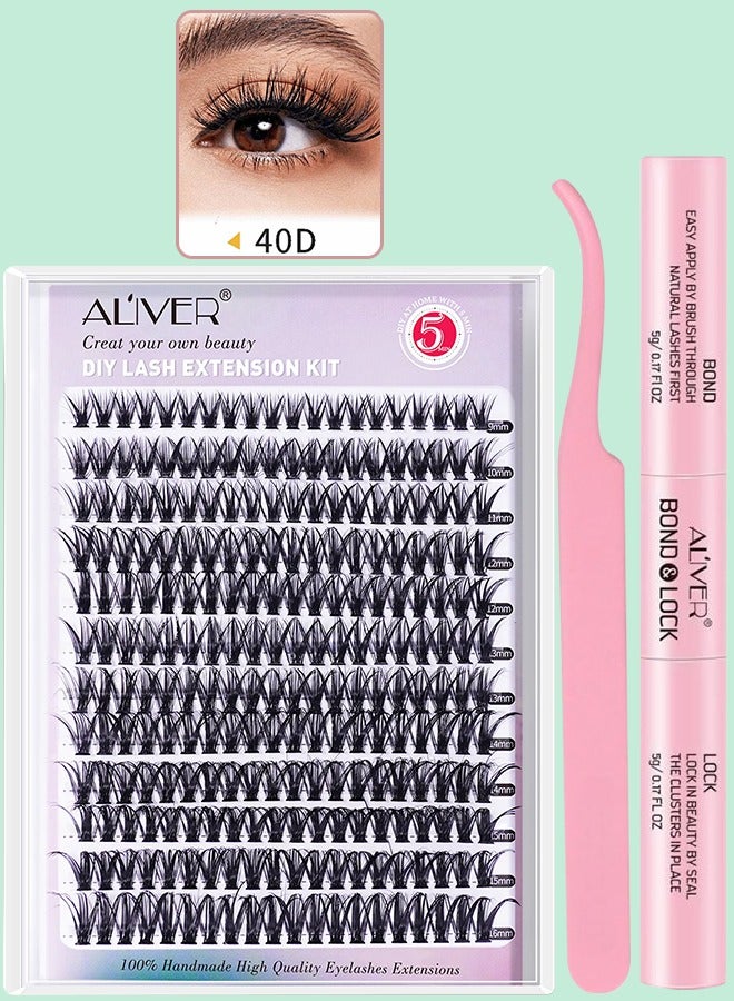 ALIVER 240 Pcs Lash Clusters, Lash Adhesive Glue & Lash Tweezer Set Eyelash Extensions Wispy False Eyelashes Lash Clusters DIY Eyelash Extensions Individual False Eyelashes for Women - Image 1