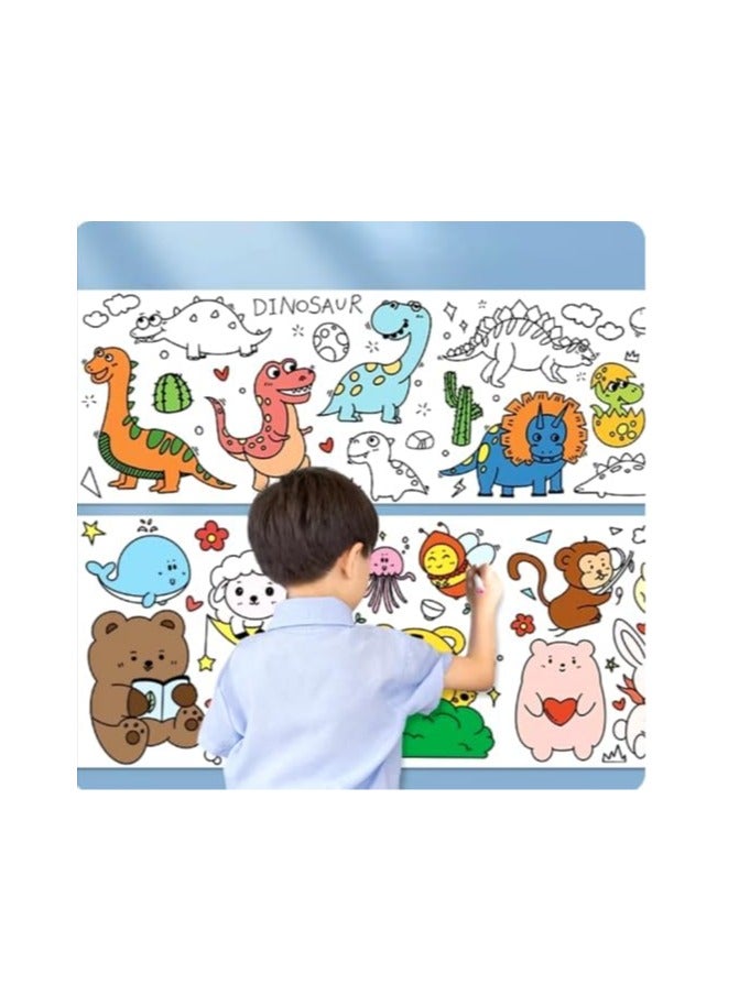 Coloring paper roll, graffiti wrapping paper for home and classroom use, 220 × 30 cm with 8 paint colors, 1 paintbrush, and 2 glitter glues, made of premium safe paper (cars). - Image 1