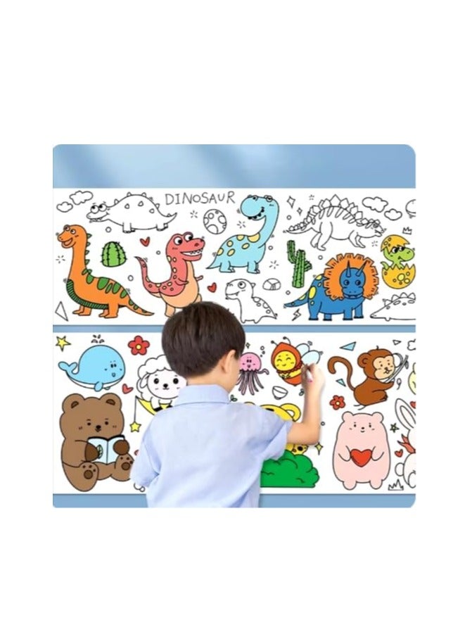 Coloring paper roll, graffiti wrapping paper for home and classroom use, 220 × 30 cm with 8 paint colors, 1 paintbrush, and 2 glitter glues, made of premium safe paper (cars). - Image 3