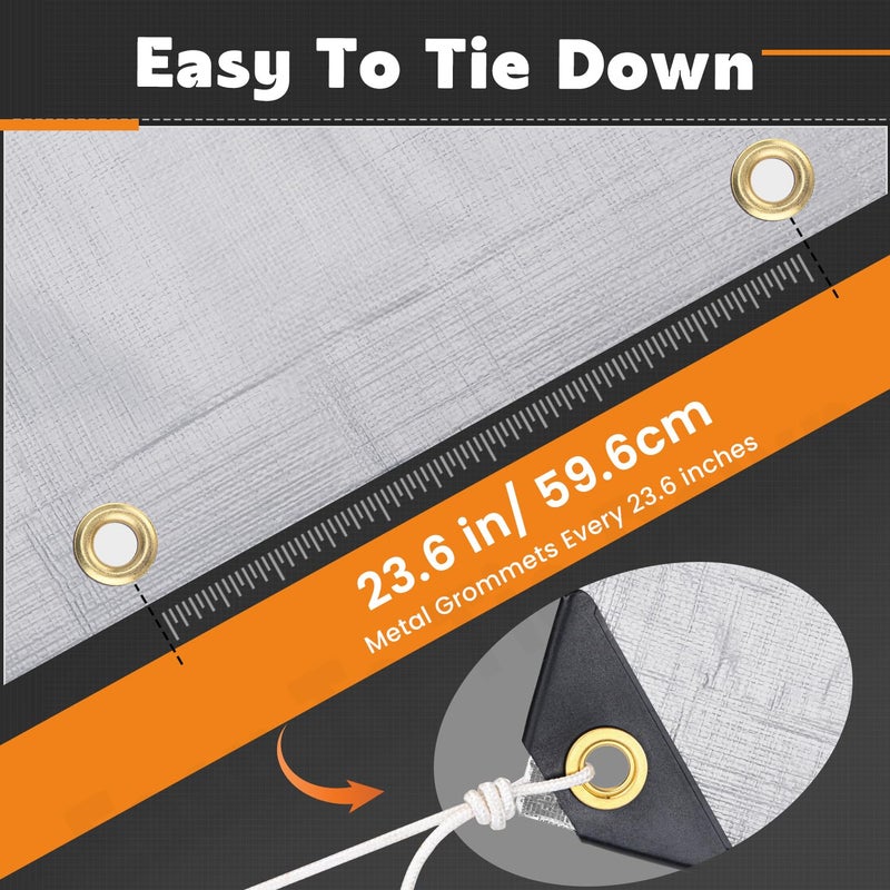 Keten Tarps Heavy Duty Waterproof 12X20 Feet, Extra Thick 16 Mil, Tear & Fade Resistant, UV Blocking, Outdoor Tarp with Reinforced Grommets for Roof, Camping, Patio, Pool, Boat(Silver/Black) - Image 4