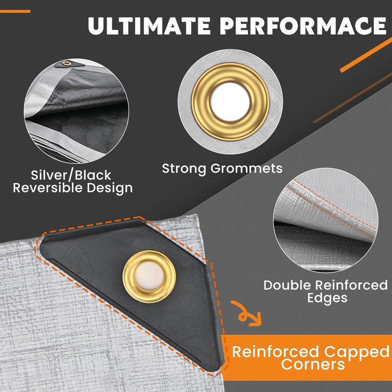 Keten Tarps Heavy Duty Waterproof 12X20 Feet, Extra Thick 16 Mil, Tear & Fade Resistant, UV Blocking, Outdoor Tarp with Reinforced Grommets for Roof, Camping, Patio, Pool, Boat(Silver/Black) - Image 3