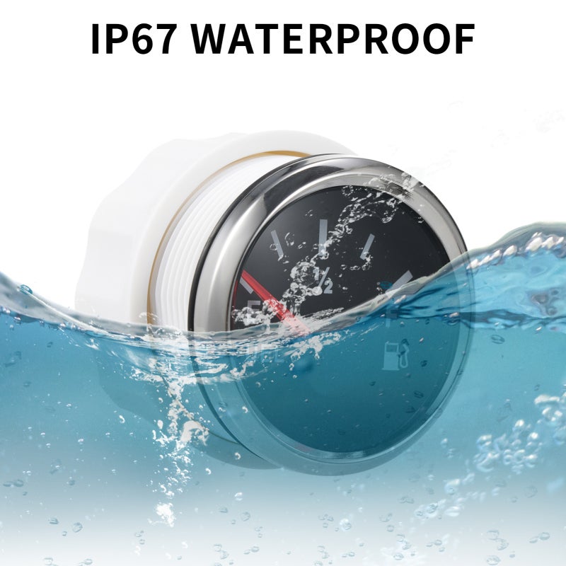 Marine Fuel Level Gauge 9-32V Ultra-Wide Voltage - IP67 Waterproof 316 Stainless Steel Black Boat Fuel Gauge With Red LED Backlight for Auto Car Boat Truck Vehicle RV - Image 2
