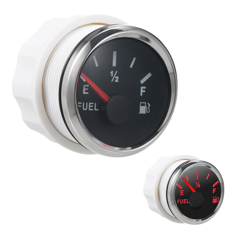 Marine Fuel Level Gauge 9-32V Ultra-Wide Voltage - IP67 Waterproof 316 Stainless Steel Black Boat Fuel Gauge With Red LED Backlight for Auto Car Boat Truck Vehicle RV - Image 1
