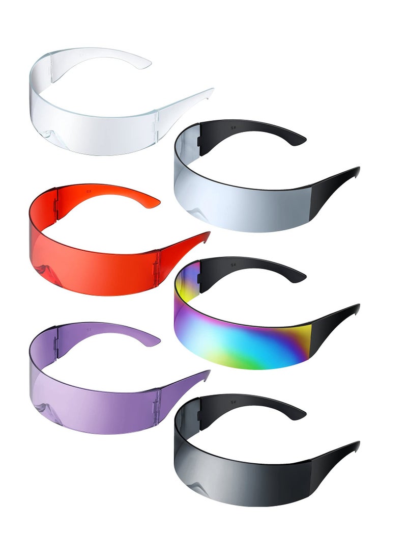 SOLARAE 6 Pieces 80s Futuristic Cyclops Visor Sunglasses with Semi Translucent Back to Future Inspired Costume Futuristic Wrap Visor Sun Glasses for Men Women Cyclops Futuristic Style - Image 1
