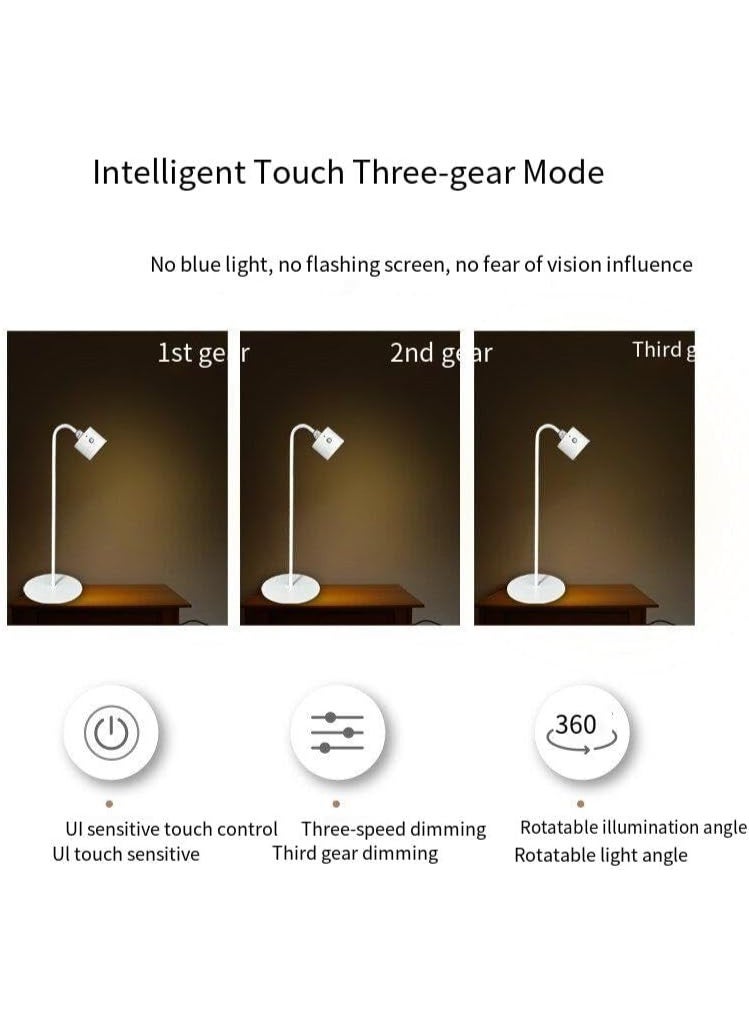 مصباح مكتب المنزلي بدون حبل ، 4 في 1 شحن متعدد الوظائف لمس 3 ألوان مصباح النوم الدافئ ، مع مقبض ، لمس ضوء ، صغير ومحمول ، مناسب لهدية ، أبيض (5cm) - Image 4