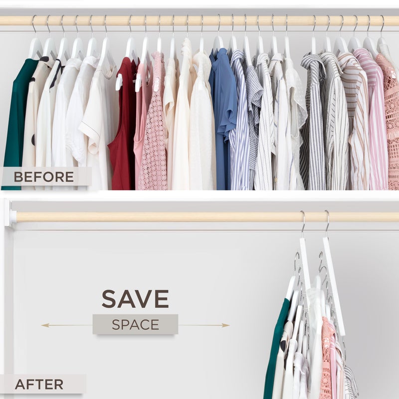 MORALVE Space Saving Hangers for Closet â€“ 4 Pack European Beechwood 6-Tier Shirt Organizer with 360Â° Swivel Hook â€“ Collapsible Clothes Hanger for Closet Organization (Hangers Not Included) - Image 3
