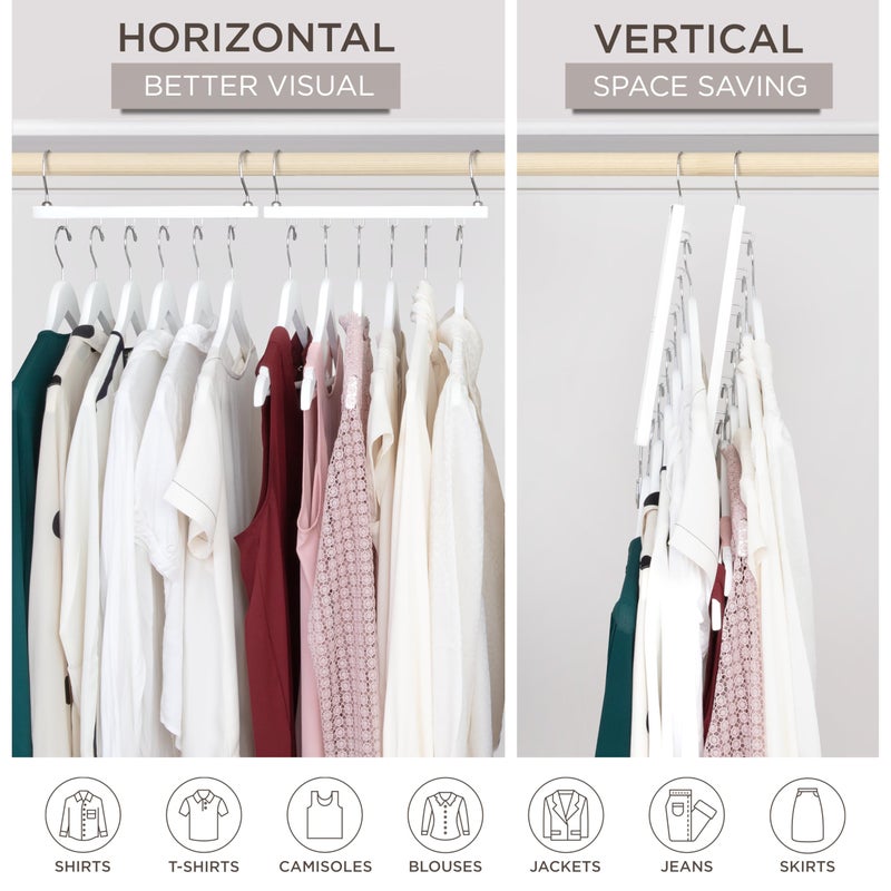 MORALVE Space Saving Hangers for Closet â€“ 4 Pack European Beechwood 6-Tier Shirt Organizer with 360Â° Swivel Hook â€“ Collapsible Clothes Hanger for Closet Organization (Hangers Not Included) - Image 4