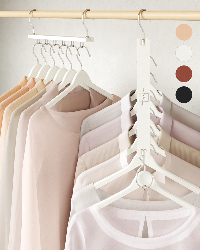MORALVE Space Saving Hangers for Closet â€“ 4 Pack European Beechwood 6-Tier Shirt Organizer with 360Â° Swivel Hook â€“ Collapsible Clothes Hanger for Closet Organization (Hangers Not Included) - Image 1