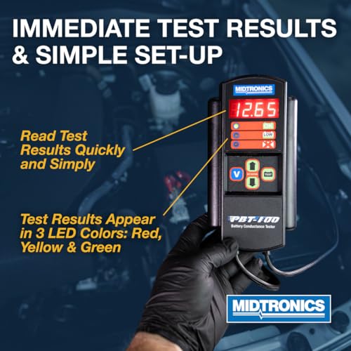 Midtronics ميدترونيكس - أداة تشخيص بطارية السيارات 12 فولت، PBT-100 - جهاز اختبار تحميل البطارية 200-850 CCA، نظام بدء التشغيل والشحن - اختبار التوصيل - تشخيص الخدمة، الصيانة الوقائية - Image 3