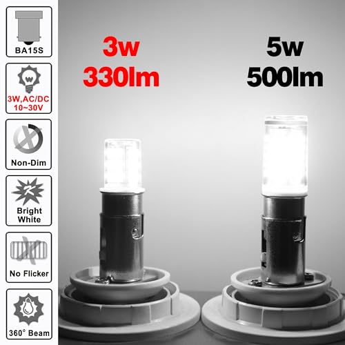 Ziomitus 12 Volt BA15S Led Bulbs,1156 1141 6000k Daylight White,DC Bayonet Single Contact Base,AC10-24V DC10-30volt Low Voltage BA15S Bulb for Landscape RV Camper Interior Marine Boat Trailer Lights,5Pack - Image 4