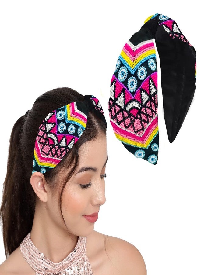 LYKAA Women's Cotton Floral Printed Embroidered Embellished Fabric Headband Hair Accessories and Band Headband For Women Jewellery Accessory - Pack of 1 (Black) - Image 1