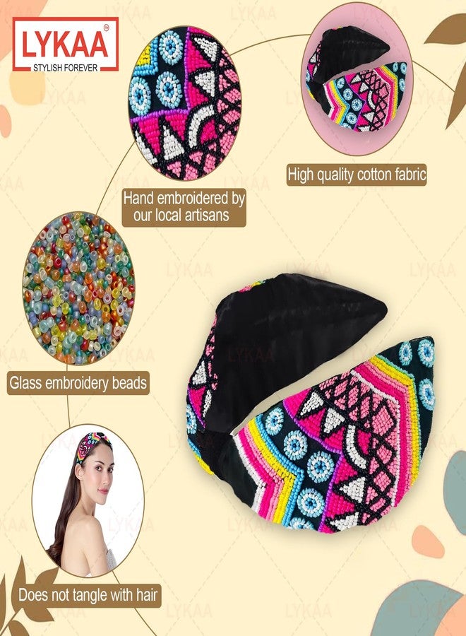 LYKAA Women's Cotton Floral Printed Embroidered Embellished Fabric Headband Hair Accessories and Band Headband For Women Jewellery Accessory - Pack of 1 (Black) - Image 3