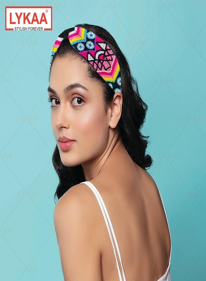 LYKAA Women's Cotton Floral Printed Embroidered Embellished Fabric Headband Hair Accessories and Band Headband For Women Jewellery Accessory - Pack of 1 (Black) - Image 5