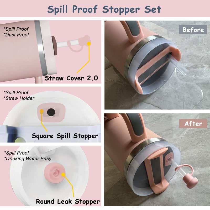 vikgle Stanley Cup Accessories Set for 40oz & 30oz Tumblers - Handle Strap, Spill-Proof Stopper, Silicone Straw Cover, Boot Base Protector, Keychain & Handle Charms(Pink) - Image 4