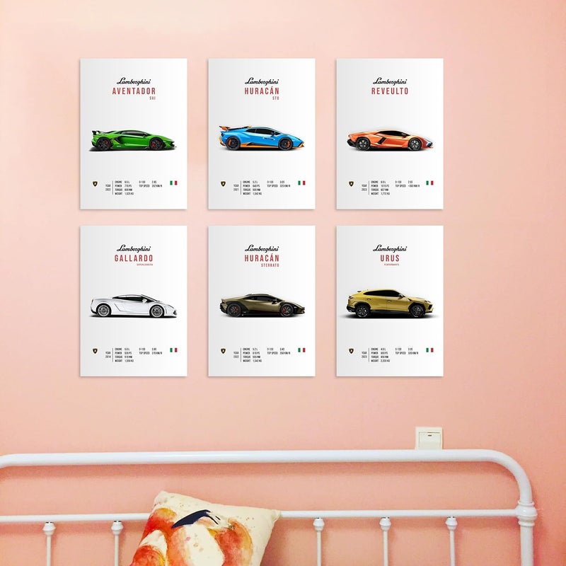 CodersParadise Set of 6 Lamborghini Sports Car Posters – 8x12 inch (A4 Size) Wall Art for Bedroom or Living Room, Includes Glue Dots – Sleek Paper Prints for Car Lovers and Modern Decor Fans - Image 4