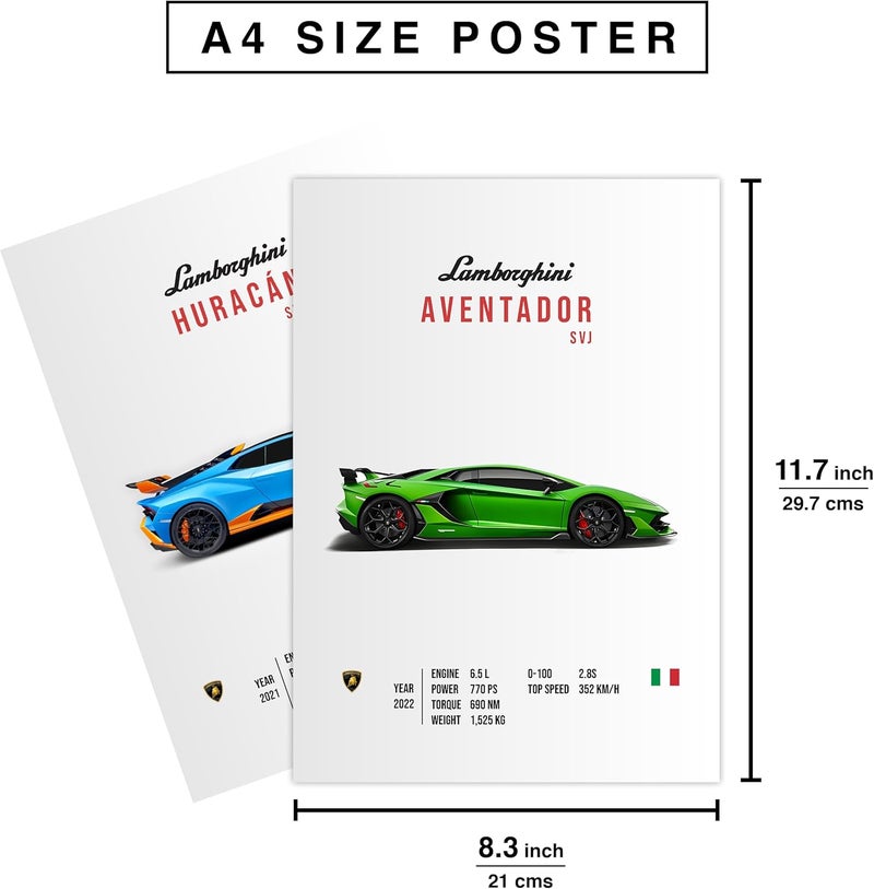 CodersParadise Set of 6 Lamborghini Sports Car Posters – 8x12 inch (A4 Size) Wall Art for Bedroom or Living Room, Includes Glue Dots – Sleek Paper Prints for Car Lovers and Modern Decor Fans - Image 3