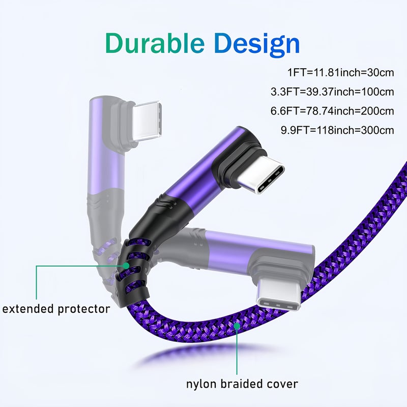 2Pcs Black Braided Right Angle USB C Charging Cable 9.9FT Fast Charging - Image 1