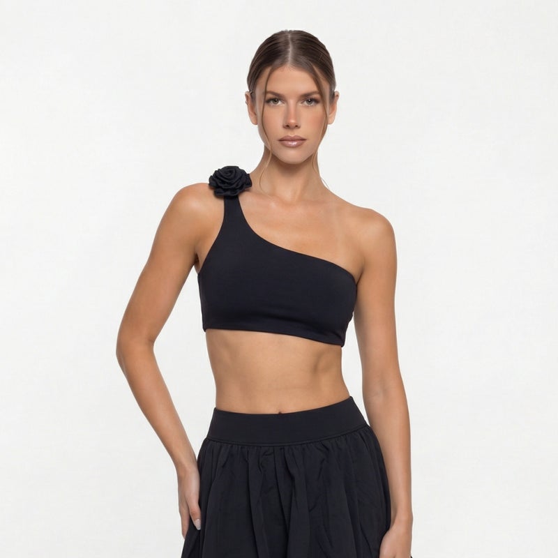 Women's Solid Color One-Shoulder Yoga Sports Bra - Image 4