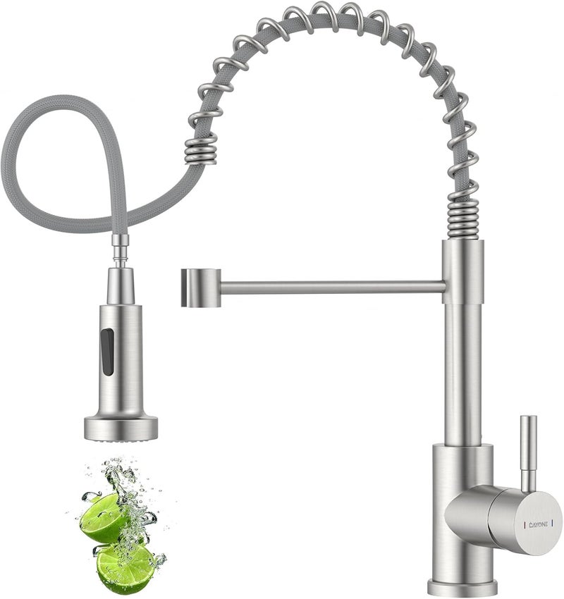 DAYONE Commercial Sping Kitchen Sink Mixer Brushed Nickel, Stainless Steel Kitchen Faucet with Pull Down 2 Modes, Sink Mixer Tap for 1 Hole - Image 1