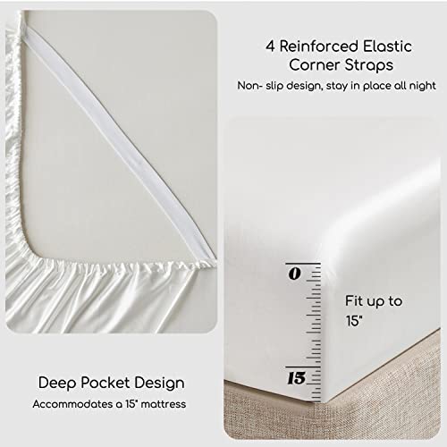 MR&HM Satin Bed Sheets, Queen Size Sheets Set, 4 Pcs Silky Bedding Set with 15 Inches Deep Pocket for Mattress (Queen, Ivory) - Image 5