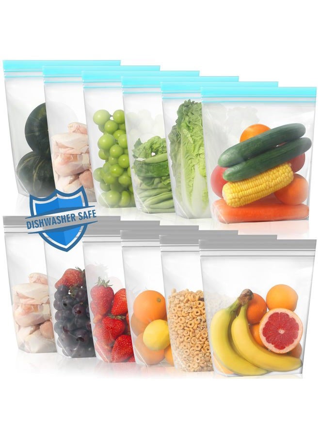 Lerine 14 Pack Reusable Gallon Freezer Bags Dishwasher Microwave Safe, Stand Up BPA Free Reusable freezer Bags 1 Gallon, Extra Thick Leakproof Food Storage Bags for Meal Prep, Kitchen Organization - Image 1