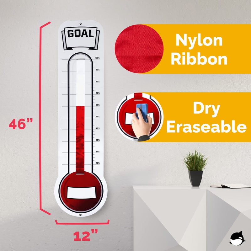 ORCA Fundraising Thermometer Chart Goal Tracker | Dry Erase Goal Setting Wall Mounted Thermometer | Giant Sales Goal Board with Pull-Through Ribbon Progress Tracker (46” x 12”) by ORCA - Image 3