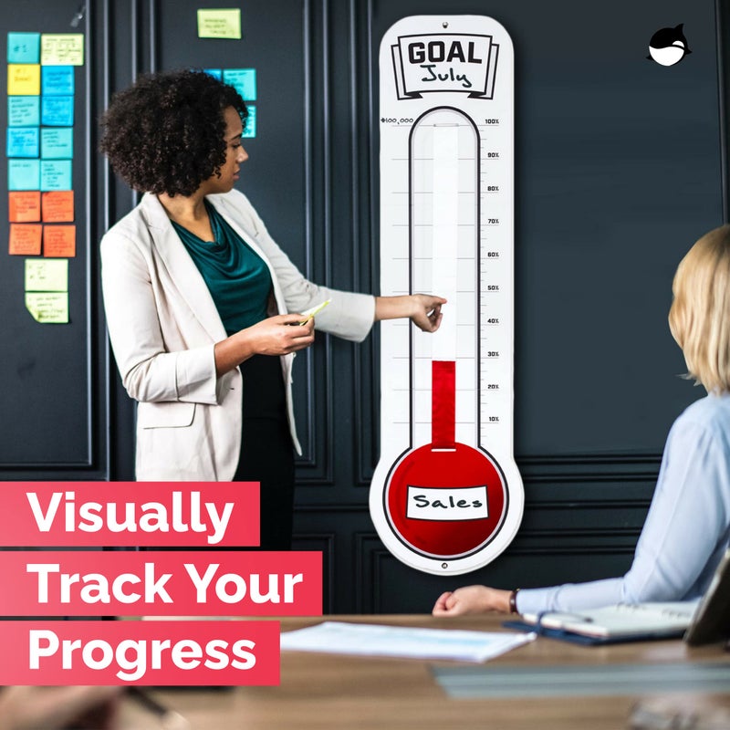 ORCA Fundraising Thermometer Chart Goal Tracker | Dry Erase Goal Setting Wall Mounted Thermometer | Giant Sales Goal Board with Pull-Through Ribbon Progress Tracker (46” x 12”) by ORCA - Image 4