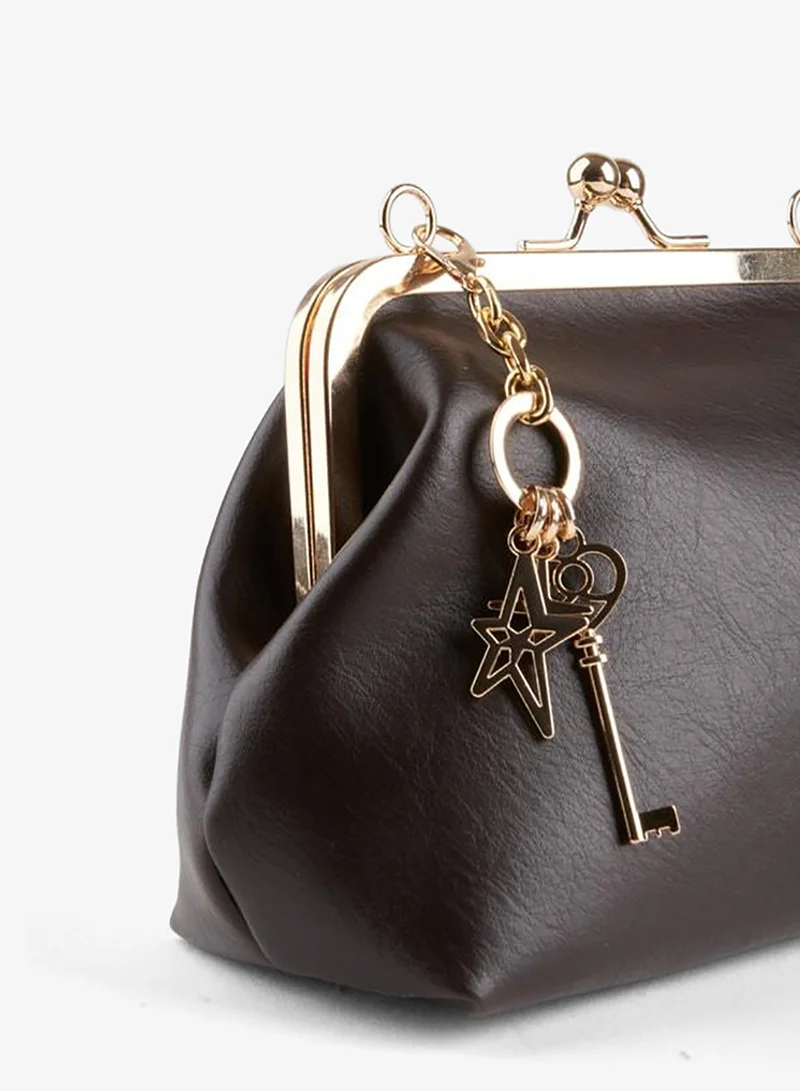 Women's Dark Coffee Key Charm Gift Burs Closure Lined Hand, Arm and Shoulder Bag.