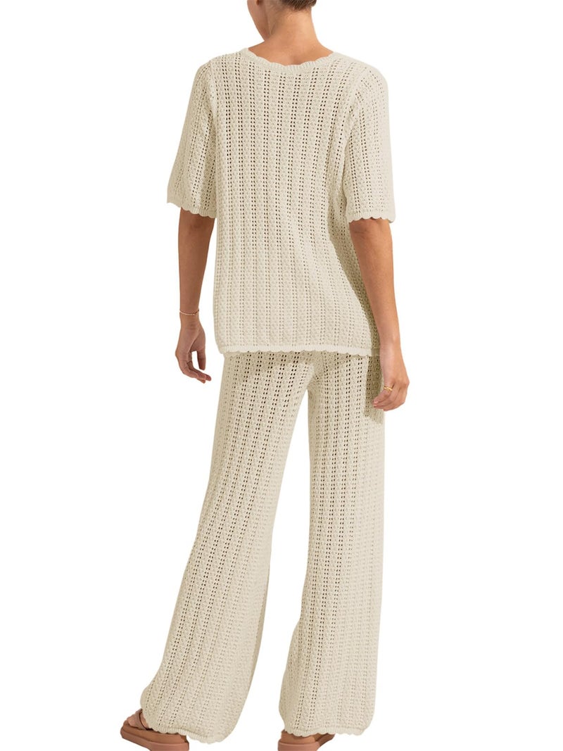 Imily Bela Women's Summer 2 Piece Swimsuit Cover up Crochet Knit Cardigan Tops Long Pants Set Bathing Suit Beach Outfit - Image 2