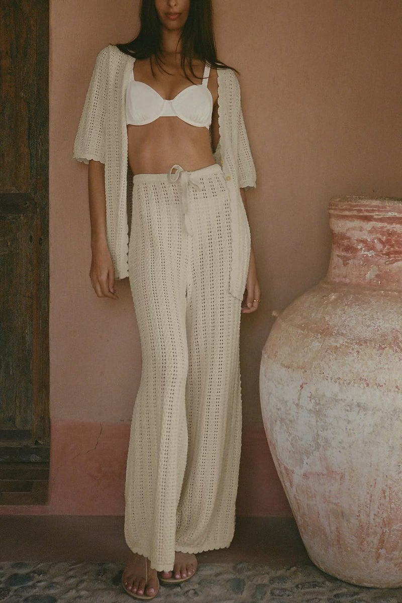 Imily Bela Women's Summer 2 Piece Swimsuit Cover up Crochet Knit Cardigan Tops Long Pants Set Bathing Suit Beach Outfit - Image 3