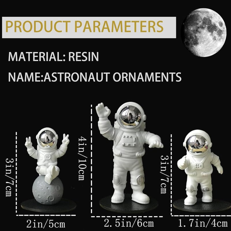 LYAROMIS Elegant Statues Decor Set, 3PCS Unique Polyresin Astronaut Figurines, Perfect Ornaments for Room, Car Dashboard, Office, Home Decor, Ideal Gift for Space Lovers - Image 3