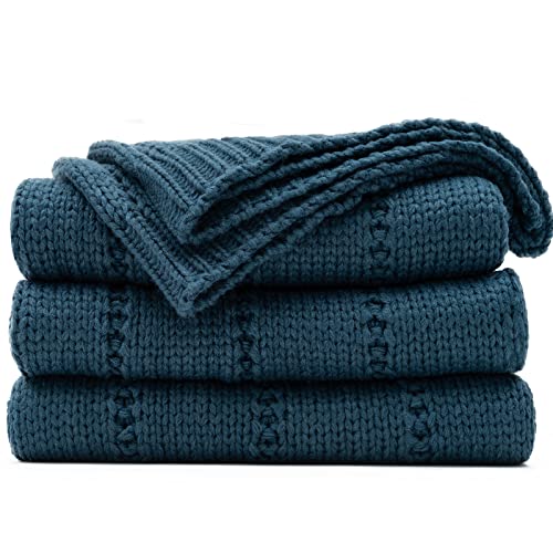 RECYCO Cable Knit Navy Blue Throw Blanket Twin Size for Couch Super Soft Warm Cozy Decorative Knitted Throw Blanket 36LB for Bed Sofa Chair Large 60x80