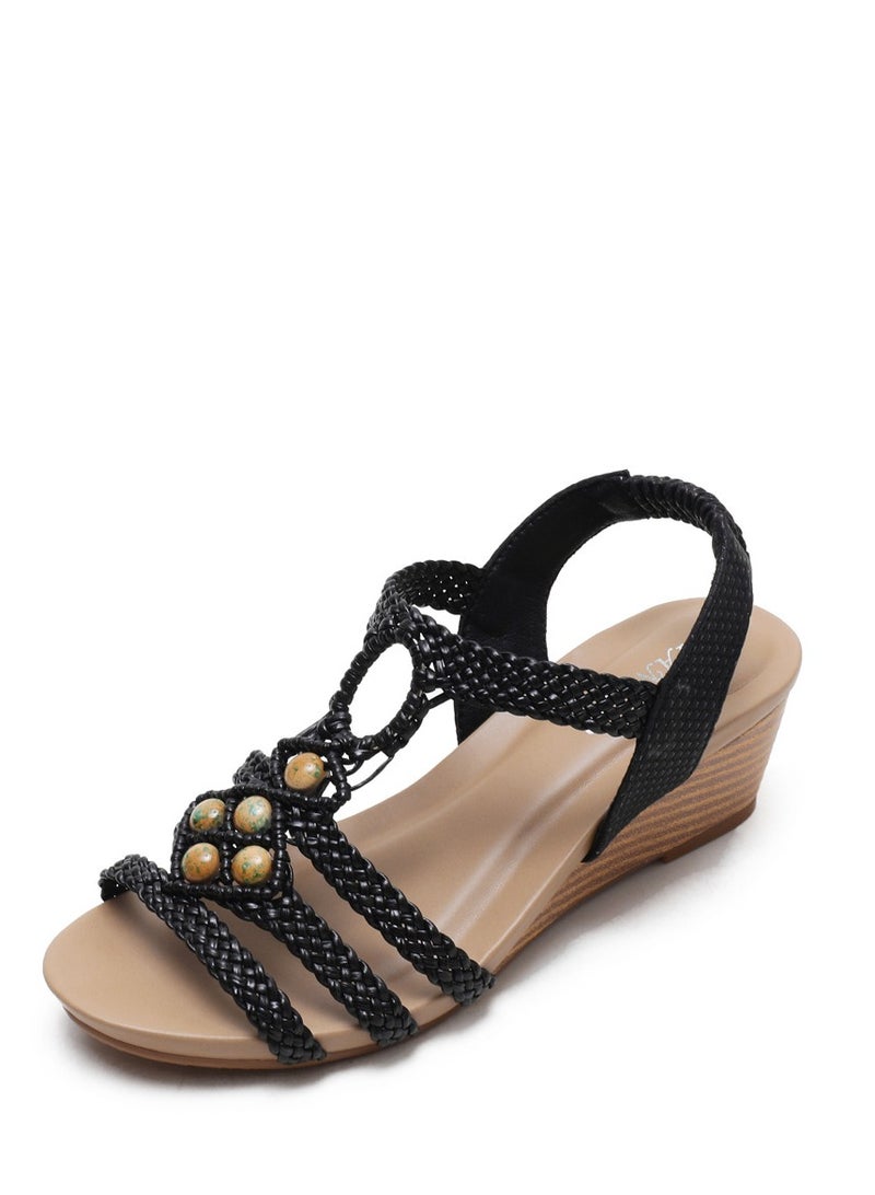 SIKETU Women's Summer Slope And Tourist Holiday  Retro Weaving Roman Sandals - Image 1