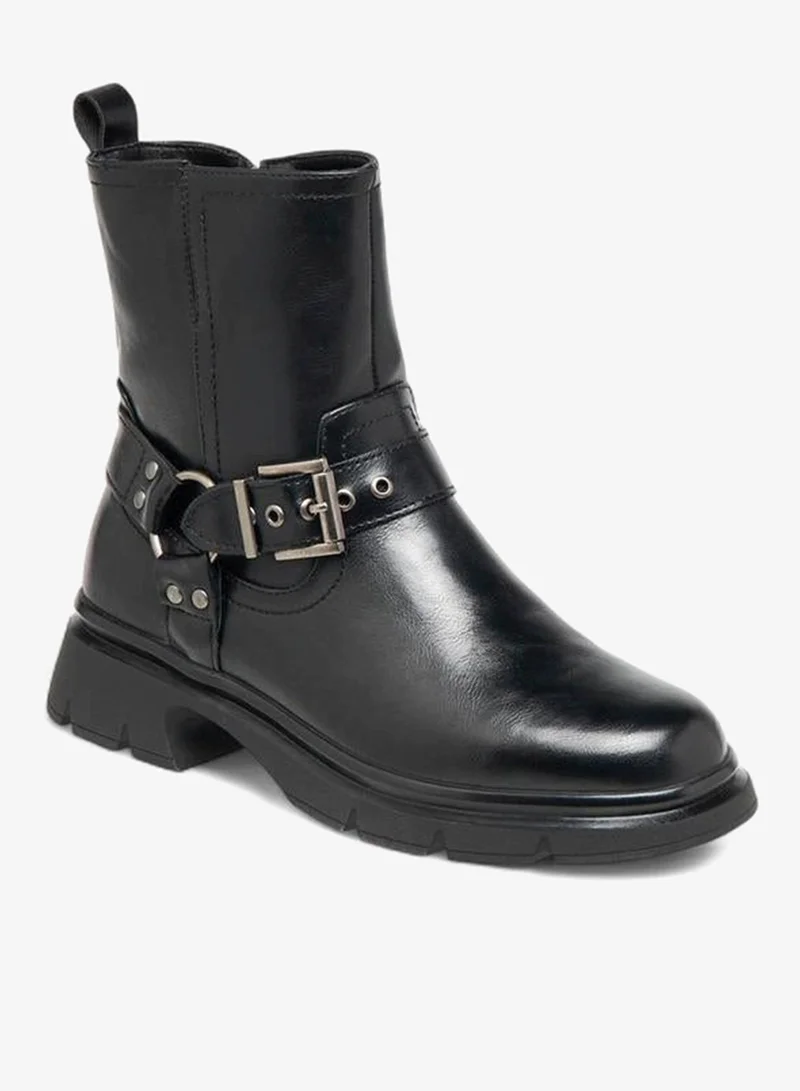 Celeste Women's Buckle Accent Ankle Boots with Block Heels and Zip Closure