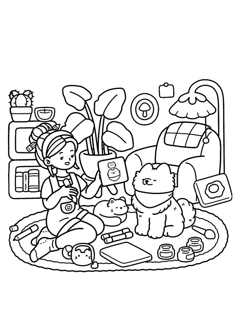 Cozy Times Coloring Book For Adults And Teens Featuring Girls Boys And Pets In Chill Moments And Relaxing Times For Relaxation - Image 3