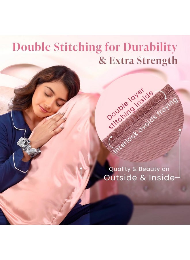 Silvr Bear - Silvr Bear Luxury Solid Satin Pillow Covers + 3 Scrunchies | Aesthetic Pillowcase-Standard - 18 X 27 Inches | Great For Hair And Skin | Combo Pack (Mauve, Luxe Satin), 250 TC, 5 Piece - Image 1