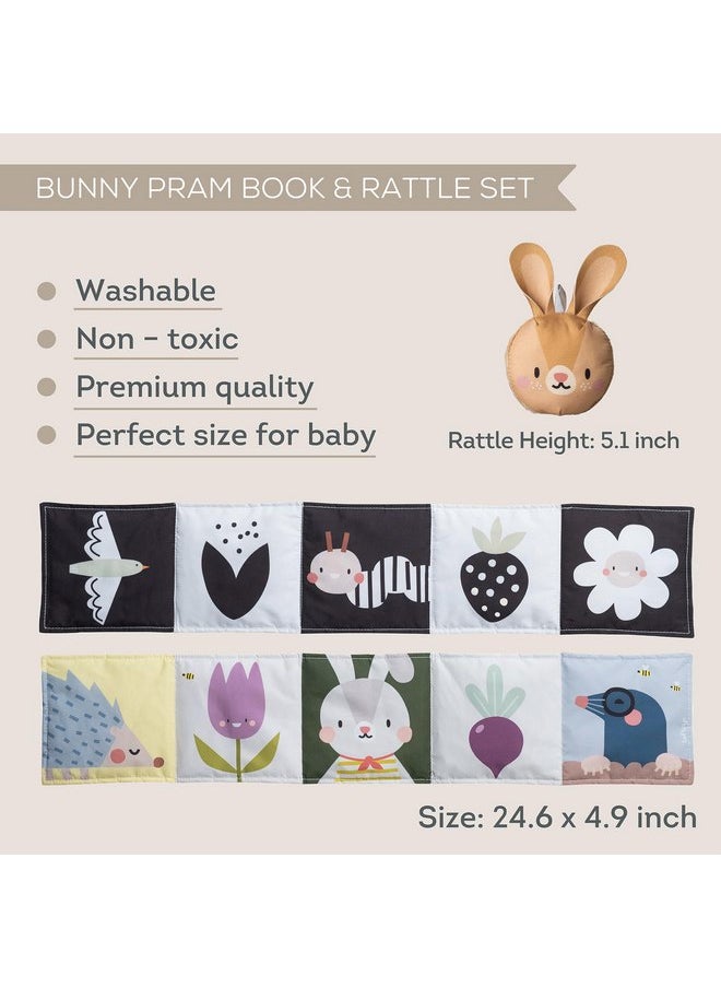 Taf Toys Taf Toys Bunny Pram Book & Toy Set | High Contrast Black & White Infant Visual Stimulation | Soft Fabric for Newborn Cognitive Development | Baby Essential Montessori Toy for 0-6 Months  - Image 3