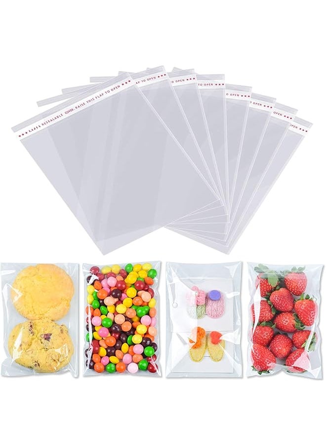 PROMASS - promass Clear Cellophane Bags, 100 Pcs Large Resealable Self-Adhesive Food Grade Sealing Treat Bags OPP Plastic Bag for Candy, Soap, Cookie, Chocolates, Lollipop, Bulk, Snacks, Bread 10 x 18 cm - Image 1