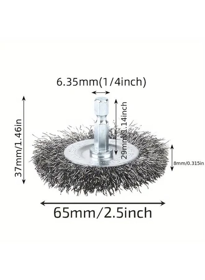 3 Piece Hex Shank Steel Wire T Brush 6 35x65mm Rust Removal Paint Cleaning - Image 3
