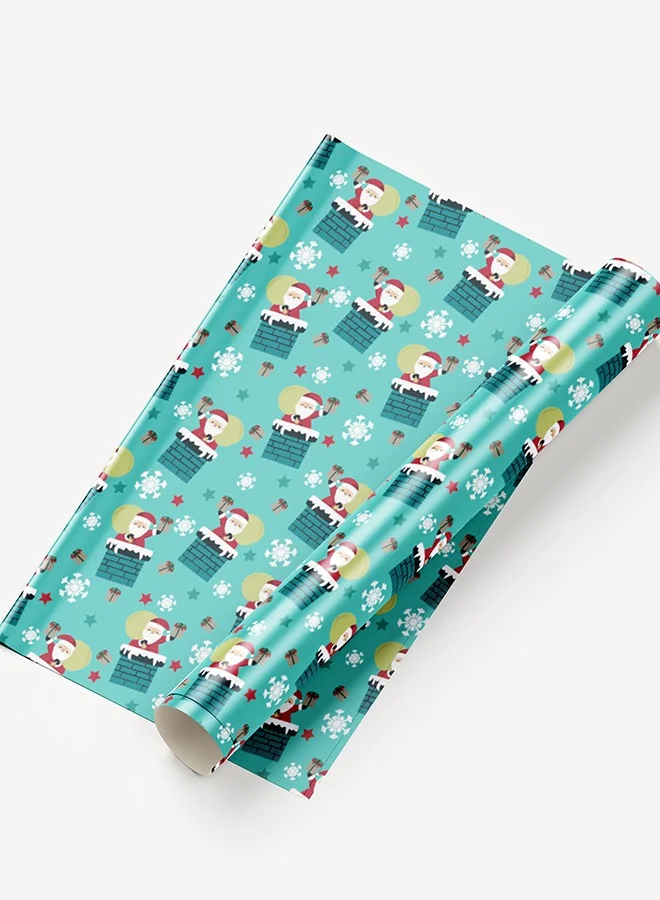 Share the Love Santa In The Chimney Festive Christmas Wrapping Paper – Cheerful Holiday Gift Wrap Design