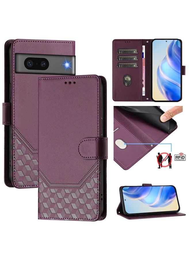 Green Tiger Case For Google Pixel 7 Honeycomb Embossing RFID Leather Phone Case - Image 1