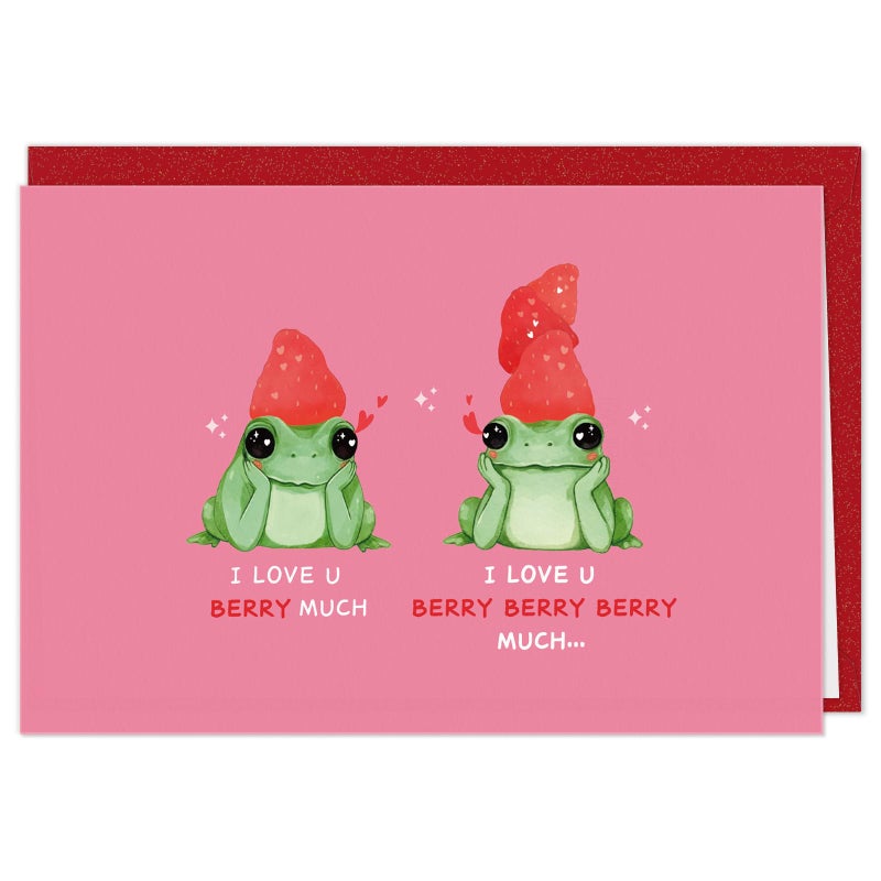FLYAB Funny Valentineâ€™s Day Card - Cute Frog I Love U Berry Much Valentines Cards Wedding Anniversary Birthday Gift for Girlfriend Wife Boyfriend Husband Fiance Partner - Image 1