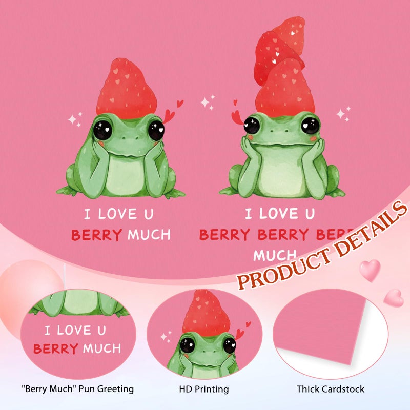 FLYAB Funny Valentineâ€™s Day Card - Cute Frog I Love U Berry Much Valentines Cards Wedding Anniversary Birthday Gift for Girlfriend Wife Boyfriend Husband Fiance Partner - Image 3
