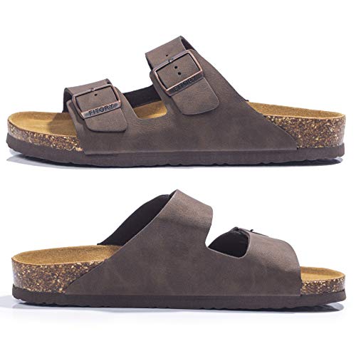 FITORY Mens Sandals, Arch Support Slides with Adjustable Buckle Straps and Cork Footbed Brown Size 10 - Image 5