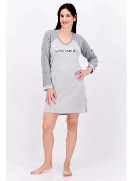 VINCE CAMUTO Women Brand Logo Long Sleeves Sleepwear Dress, Grey  - Image 4