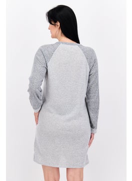 VINCE CAMUTO Women Brand Logo Long Sleeves Sleepwear Dress, Grey  - Image 3