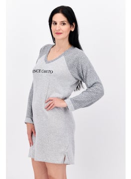 VINCE CAMUTO Women Brand Logo Long Sleeves Sleepwear Dress, Grey  - Image 2